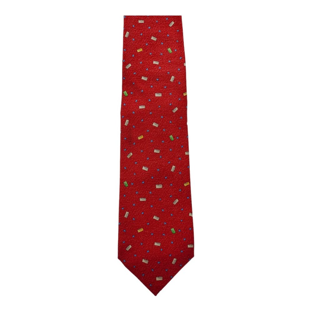 Bvlgari Envelope Pattern Red 100% Silk Necktie